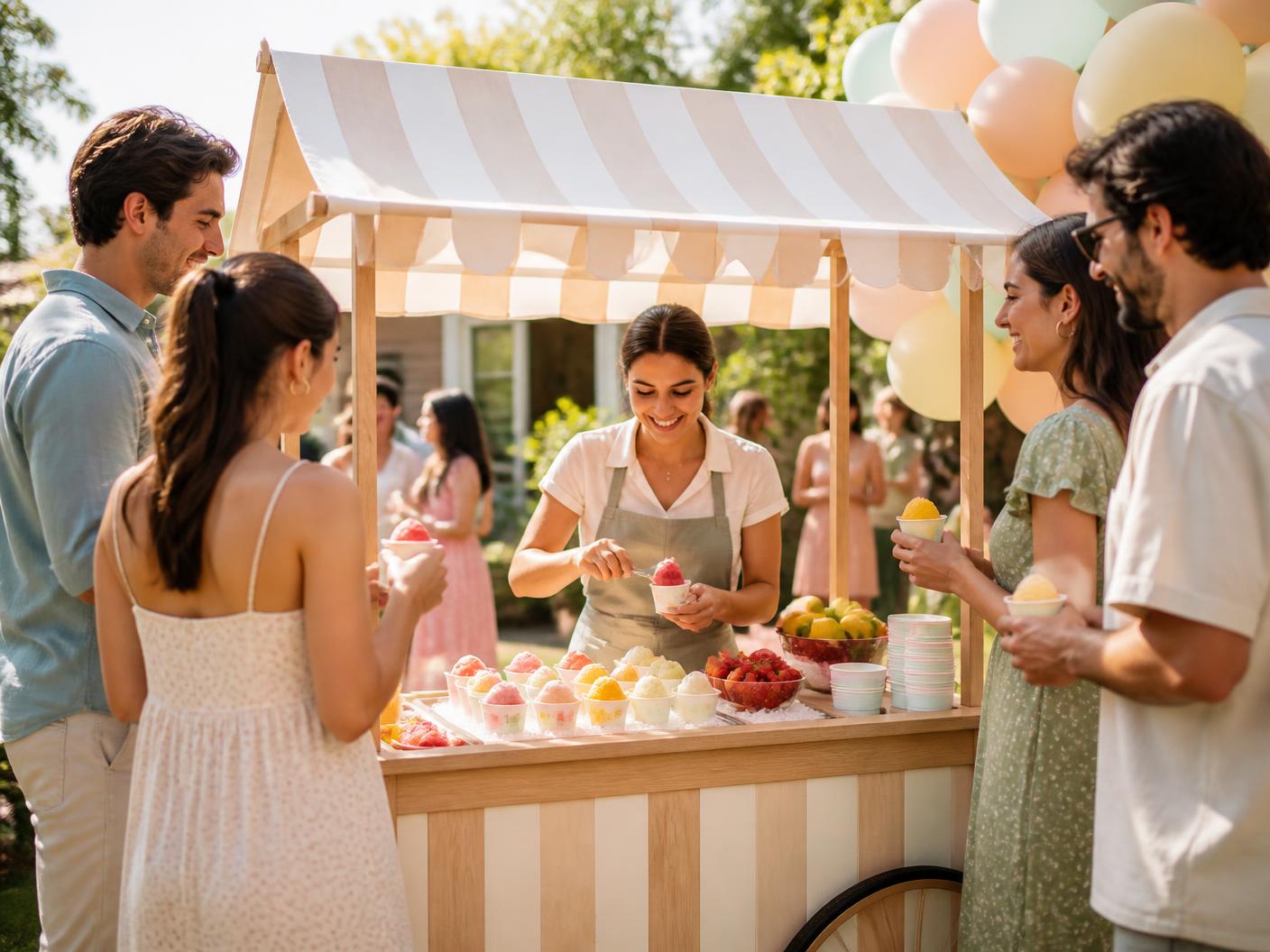 Three Sons Delights sorbet cart being served at a backyard birthday party
